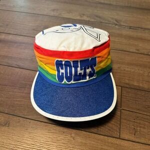 Vintage Indianapolis Colts Painter Hat‎ Cap Men's OSFM Rainbow 80s Pill Box Hat